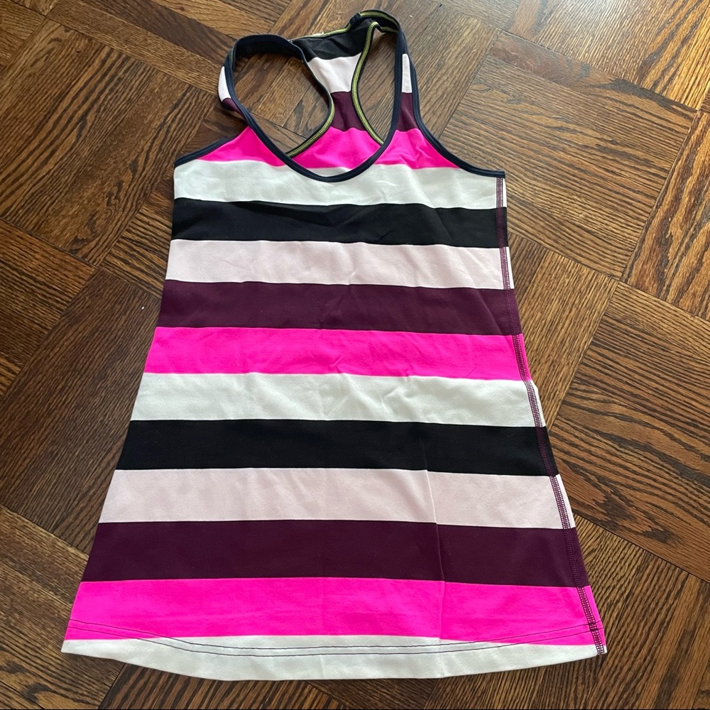 EUC Lululemon Cool Racerback Pow Stripe Raspberry Glo Light / Inkwell